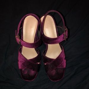 Maroon velvet heels